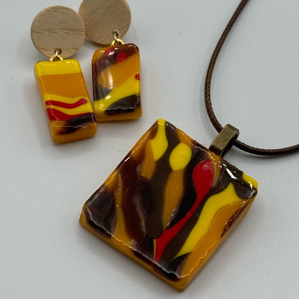 Multicolor Abstract Pendant and Earring Set